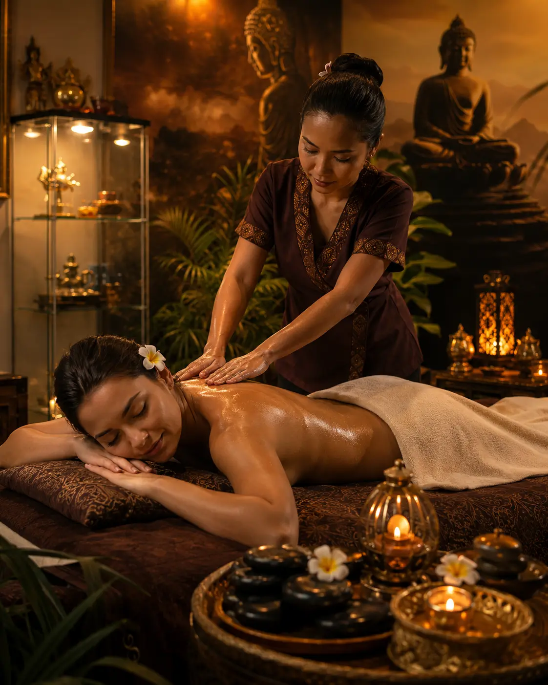 Балийский масляный массаж в зеленом SPA кабинете Балийский масляный массаж в зеленом SPA кабинете